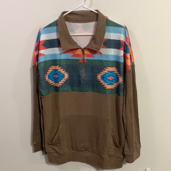 Quarter Zip lightweight Aztec print Kangaroo pocket Sz XL unbranded - Picture 1 of 5